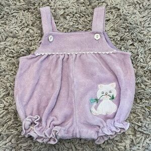 Vintage Kitty Cat Terrycloth Bubble Romper, Size 0-3 Months